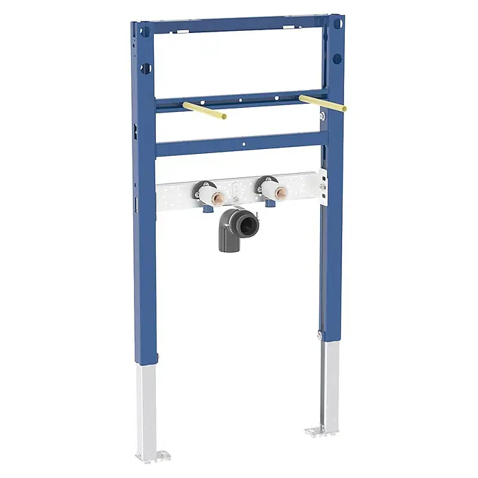 Geberit Waschtisch-Vorwandelement - L x B x H: 4,8 x 50 x 98 cm - Blaues WC-Montagerahmen aus Stahl mit Wasseranschlüssen und Abflussrohr für Wand-WCs.