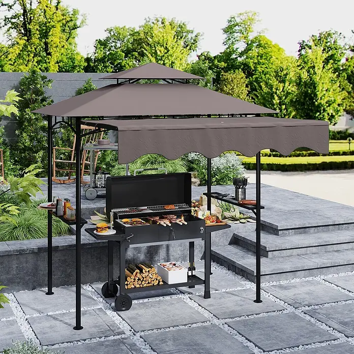 Furnicato Grillpavillon - B x T: 232 x 232 cm, Farbe Gestell: Dunkelgrau, Metall - Graues Grill-Pavillon mit schwarzem Metallrahmen schützt einen Grill.