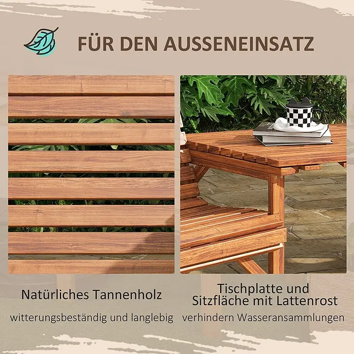 Outsunny Gartentisch-Set - Gesamtumfang: 1 -tlg., L x B x H: 66 x 65 x 90 cm, Tannenholz - Outdoor-Gartenbank mit Tisch aus natürlichem Tannenholz, mit Lattenrost für Wasserablauf und Witterungsbeständigkeit.