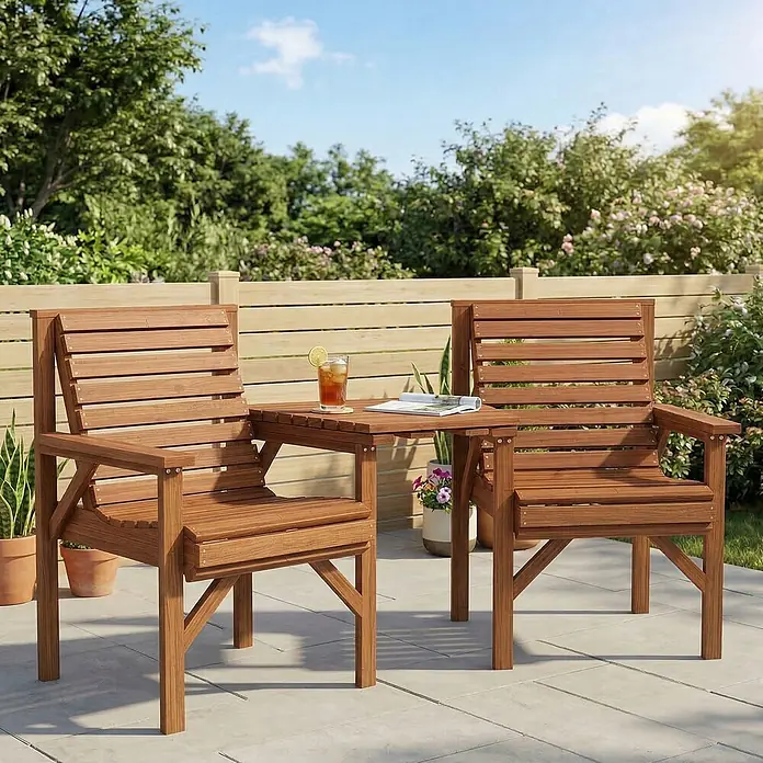Outsunny Gartentisch-Set - Gesamtumfang: 1 -tlg., L x B x H: 66 x 65 x 90 cm, Tannenholz - Outdoor-Bistro-Set aus Holz mit zwei Lattenstühlen und integriertem Tisch, ideal für Terrasse oder Garten.