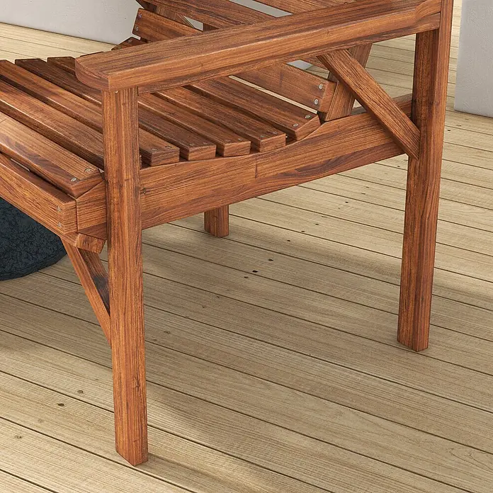 Outsunny Gartentisch-Set - Gesamtumfang: 1 -tlg., L x B x H: 66 x 65 x 90 cm, Tannenholz - Ein stabiler brauner Holzlamellenstuhl mit X-förmigen Beinverstrebungen, auf einer Holzterrasse stehend.