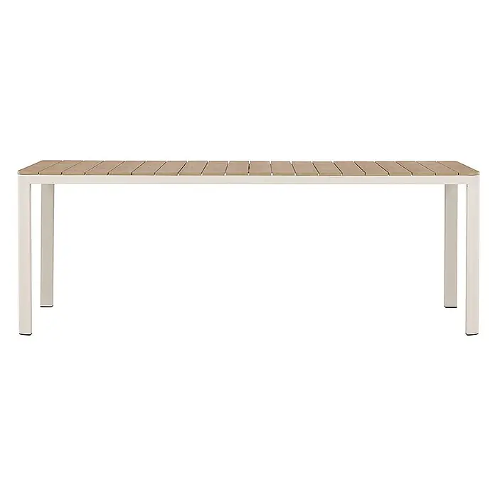 Ebuy24 Gartentisch Etna - L x B x H: 90 x 210 x 74 cm, Ø x H: 90 x 74 cm, Aluminium, Sonstige, Beige - Rechteckiger Gartentisch mit beiger Lattenplatte und cremefarbenem Metallrahmen.