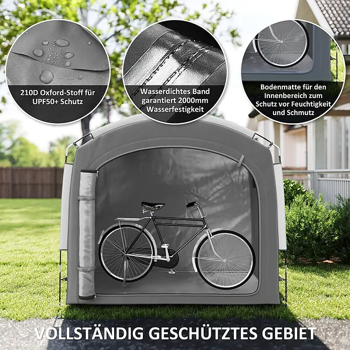 Outsunny Fahrradgarage - Polyester, Dunkelgrau - Graues, wasserdichtes Fahrradzelt aus Oxford-Gewebe, das ein Fahrrad vollständig vor Wetter, UV und Schmutz schützt, mit integrierter Bodenmatte.