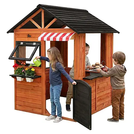 ECD Germany  Spielhaus Outdoor Spielhaus für Kinder mit Tür, Fenstern, 2 Blumentöpfen, wetterfest