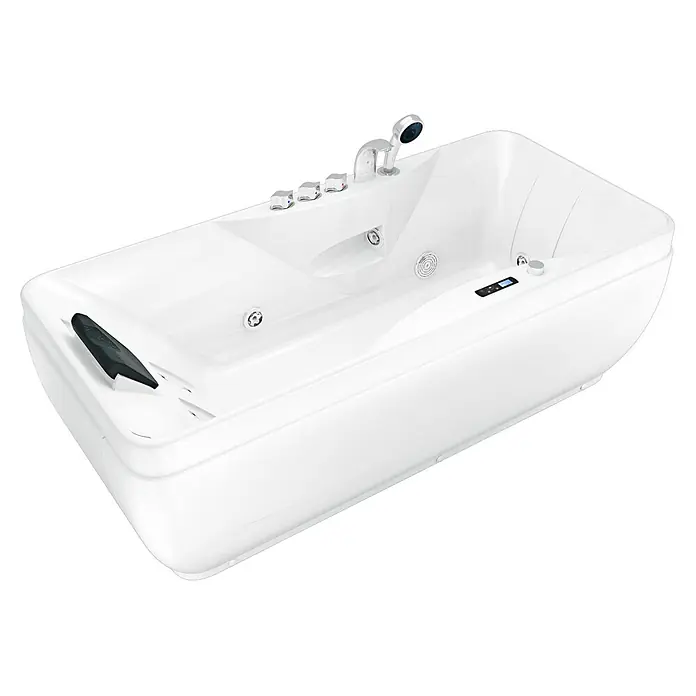 AcquaVapore Badewanne Fertigdusche W49H-PL - Acryl, Weiß - Weißer moderner Whirlpool mit integrierten Chromarmaturen, Handbrause, Bedienfeld und Massagedüsen.