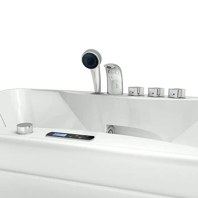 AcquaVapore Badewanne Fertigdusche W49-PR - Acryl, Weiß - Moderne weiße Badewanne mit Handbrause, Armatur, Chrom-Drehknöpfen und Digitalbedienfeld.