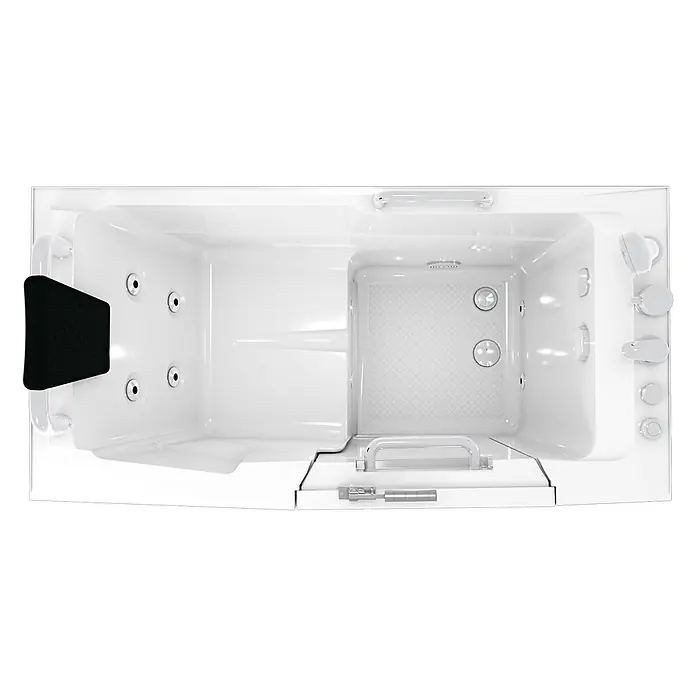 AcquaVapore Badewanne Fertigdusche S07WP-A-R - 140 x 76 cm, Acryl, Weiß - Weiße begehbare Badewanne mit niedriger Einstiegstür, Haltegriffen und Hydromassagedüsen, für barrierefreies Baden.