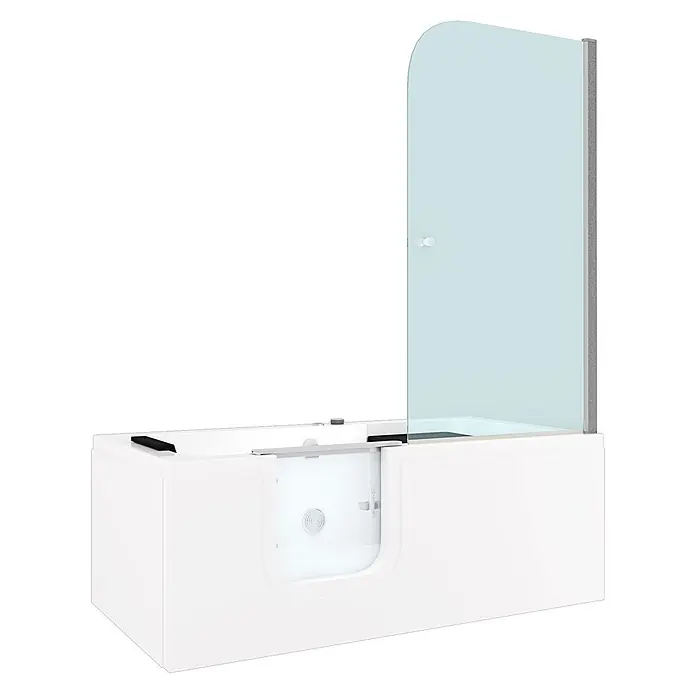 AcquaVapore Badewanne Fertigdusche S15D-WP-L - 150 x 75 cm, Acryl, Weiß - Weiße begehbare Badewanne mit Duschabtrennung aus Klarglas und integrierter Zugangstür für Barrierefreiheit.