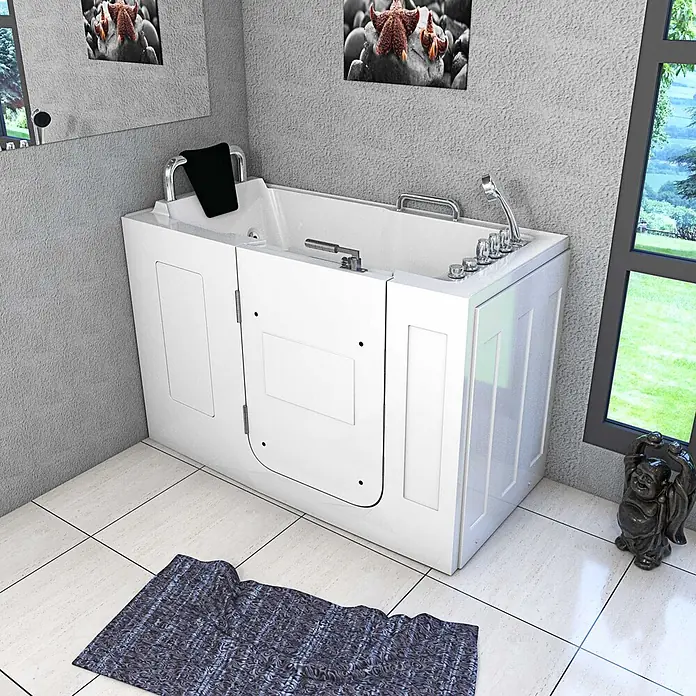 AcquaVapore Badewanne Fertigdusche S07WP-TH-A-L - 140 x 76 cm, Acryl, Weiß - Weiße barrierefreie Badewanne mit integrierter Tür für einfachen Zugang.