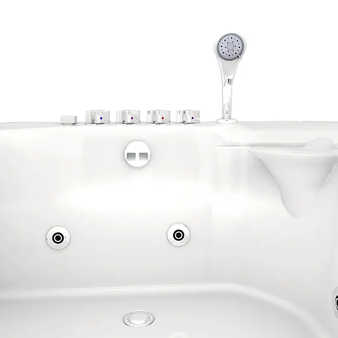 AcquaVapore Badewanne Fertigdusche W12H-A - Acryl, Weiß - Weißer Whirlpool mit Chromarmaturen, Massagedüsen und Handbrause.