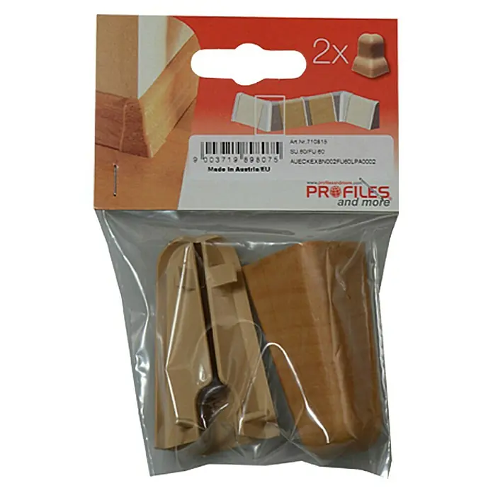 Profiles and more Außenecke FU60L - Birne golden, 2 Stk. - Verpackte Eckverbinder für Bodenleisten, 2 Stück. Ideal für saubere Übergänge und einfache Montage. Hergestellt in Österreich.