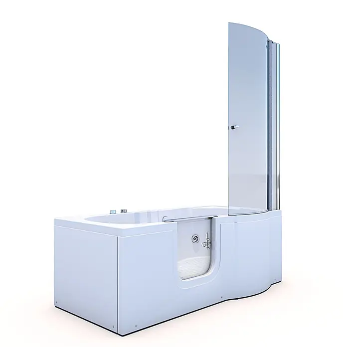 AcquaVapore Badewanne Fertigdusche S12D-WP-L-EC - 170 x 85 cm, Acryl, Weiß - Weiße begehbare Badewanne mit integrierter Duschabtrennung und Einstiegstür für barrierefreies Baden und Duschen.