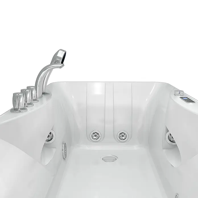 AcquaVapore Badewanne Fertigdusche W49H-TH-PL - Acryl, Weiß - Weißer Whirlpool mit Chromarmaturen, Handbrause, Massagedüsen und Bedienfeld.