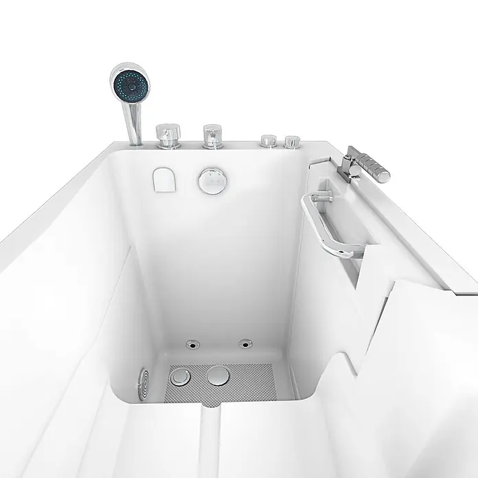 AcquaVapore Badewanne Fertigdusche S08WP-C-L - Acryl, Weiß - Weiße Badewanne mit Einstiegstür, Chromarmaturen, Handbrause und Haltegriff für barrierefreies Baden.
