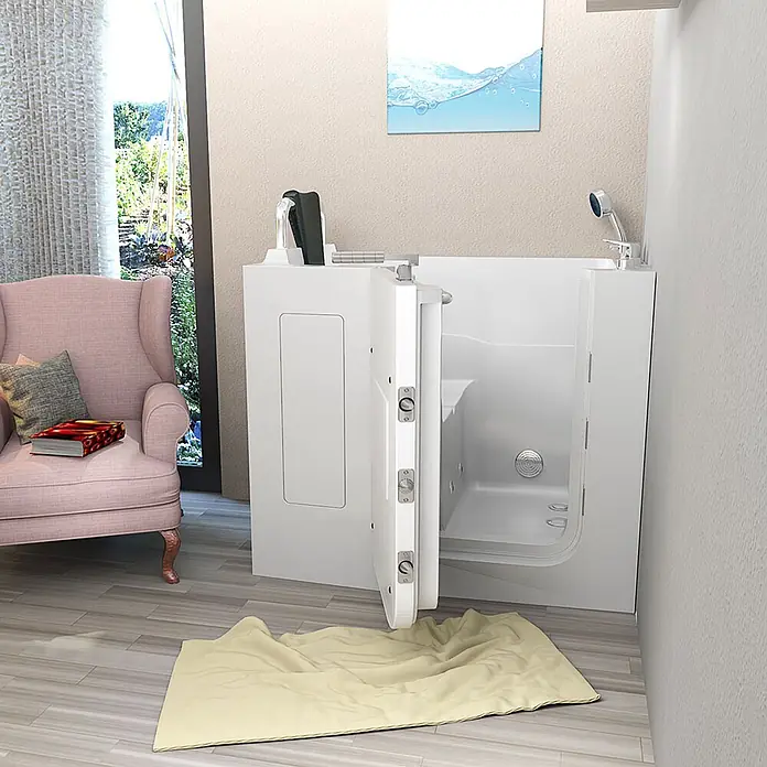 AcquaVapore Badewanne Fertigdusche S08WP-C-L - Acryl, Weiß - Weiße begehbare Badewanne mit offener Seitentür, für einfachen Zugang im heimischen Badezimmer.