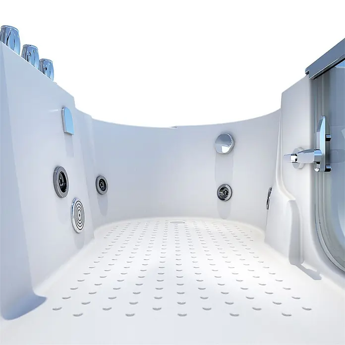AcquaVapore Badewanne Fertigdusche S12-TH-WP-L - 170 x 85 cm, Acryl, Weiß - Weiße begehbare Badewanne/Duschwanne mit Chrom-Hydromassagedüsen und strukturierter Anti-Rutsch-Boden.
