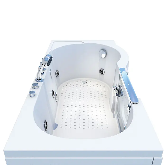 AcquaVapore Badewanne Fertigdusche S12-TH-WP-L - 170 x 85 cm, Acryl, Weiß - Weiße Whirlpool-Badewanne mit Chromarmaturen, Handbrause, Massagedüsen und Haltegriff.