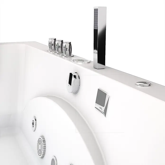 AcquaVapore Badewanne Fertigdusche W81H-TH-B-SC - Acryl, Weiß - Weiße Hydromassage-Badewanne mit eleganten Chromarmaturen und mehreren Düsen.