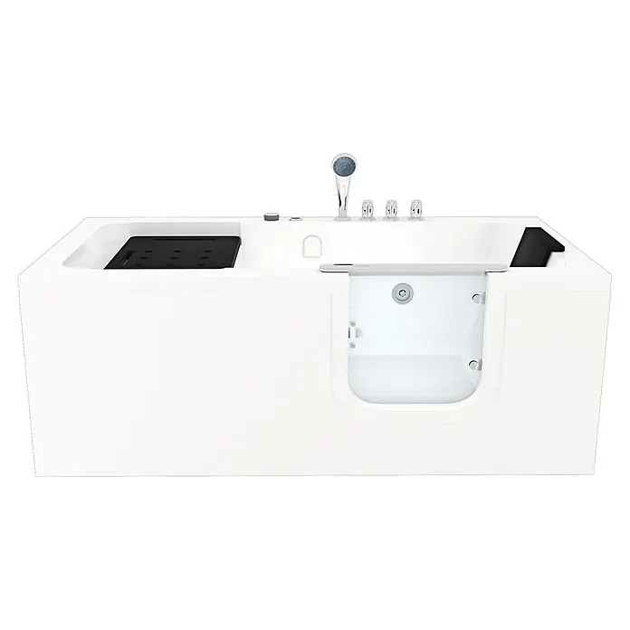 AcquaVapore Badewanne Fertigdusche S15WP-TH-R - 150 x 75 cm, Acryl, Weiß - Weiße Badewanne mit Einstiegstür, integrierter Brause und Chromarmaturen.