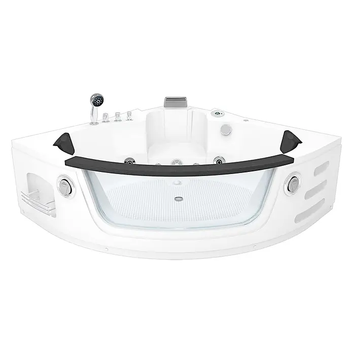 AcquaVapore Badewanne Fertigdusche W05R-TH - Acryl, Weiß - Weißer Eck-Whirlpool mit schwarzen Akzenten, Glasfront, integrierter Dusche und verschiedenen Düsen.
