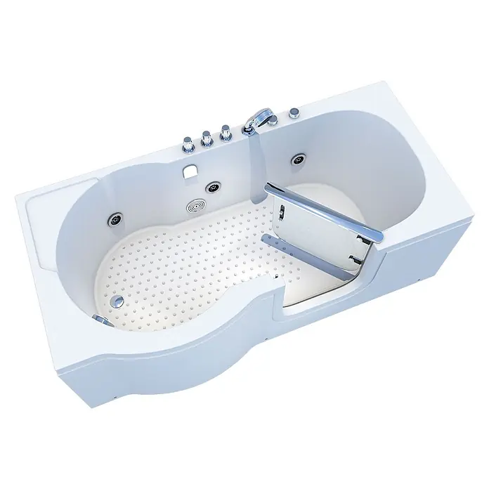 AcquaVapore Badewanne Fertigdusche S12-TH-WP-R - 85 x 170 cm, Acryl, Weiß - Weiße begehbare Badewanne mit rutschfestem Boden, integrierten Bedienelementen, Duschkopf und klarer Sicherheitstür.