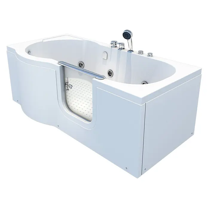 AcquaVapore Badewanne Fertigdusche S12-EH-WP-R - Acryl, Weiß - Weiße begehbare Badewanne mit integrierter Tür, Handbrause und Hydromassagedüsen, für barrierefreies Baden.