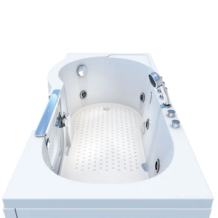 AcquaVapore Badewanne Fertigdusche S12-TH-WP-R - 85 x 170 cm, Acryl, Weiß - Weiße Whirlpool-Badewanne mit Chrom-Duschkopf, Düsen, Bedienelementen und Haltegriff.