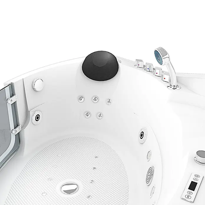 AcquaVapore Badewanne Fertigdusche W60H-SC - Acryl, Weiß - Weiße Whirlpool-Badewanne mit Chrom-Handbrause, Kopfstütze, mehreren Düsen und elektronischer Steuerung.