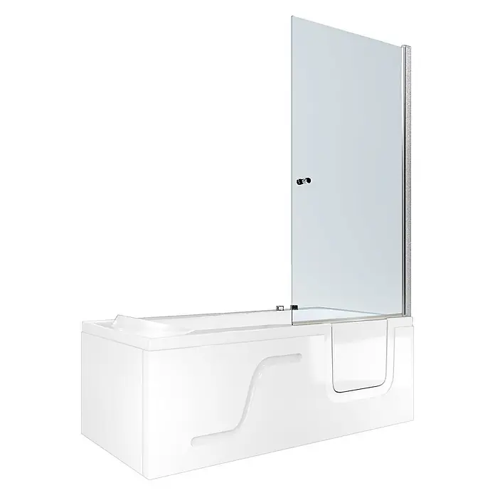 AcquaVapore Badewanne Fertigdusche S17D-WP-L - 150 x 75 cm, Acryl, Weiß - Weiße Badewanne mit integrierter Duschwand aus Klarglas und niedrigem Einstieg auf der rechten Seite.