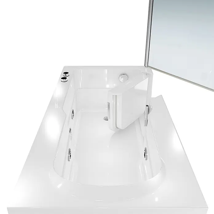 AcquaVapore Badewanne Fertigdusche S17D-WP-L - 150 x 75 cm, Acryl, Weiß - Weiße barrierefreie Badewanne mit offener Tür, internen Düsen und transparenter Schutzscheibe.