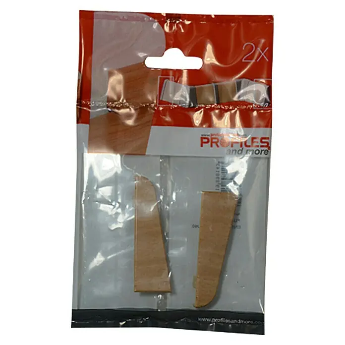Profiles and more Endkappe FU60L - Buche, 2 Stk. - Die Packung enthält zwei Holzstücke, "Profile and more" Marke, ideal für Modellbau oder Bastelprojekte.