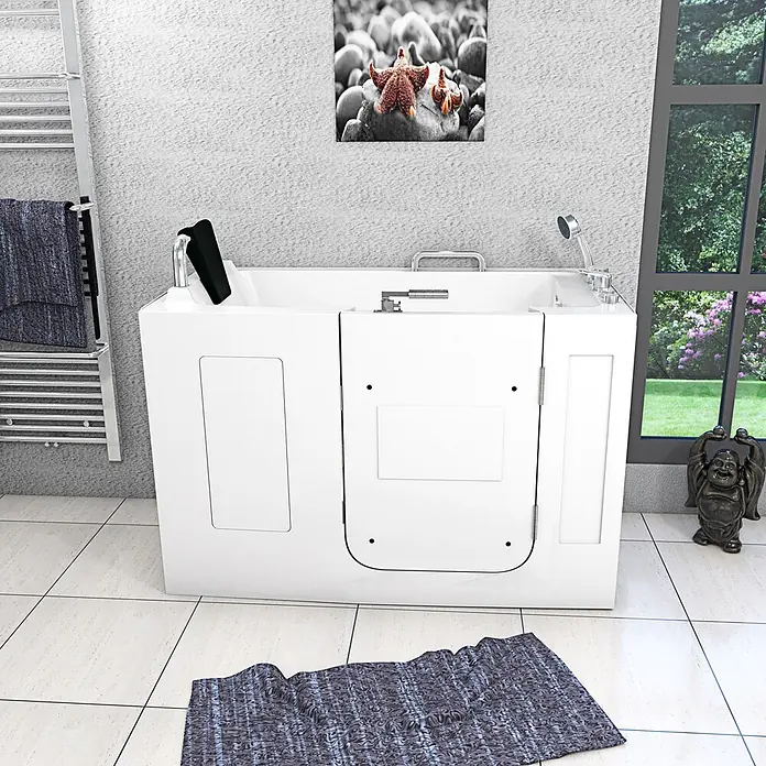 AcquaVapore Badewanne Fertigdusche S07WP-B-R - 140 x 76 cm, Acryl, Weiß - Weiße, barrierefreie Badewanne mit Seitentür für einfachen Einstieg in einem modernen Badezimmer.