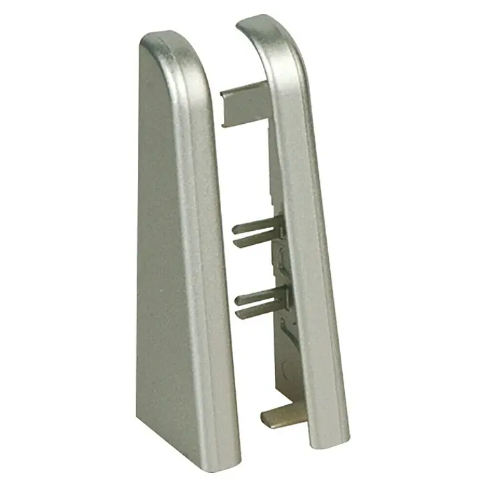 Profiles and more Endkappe FU60L - Silber, 2 Stk. - Zwei silberne Metallabdeckungen mit Befestigungsstiften zur sicheren Montage, ideal für Möbel oder Geräte mit modernen, minimalistischen Design.