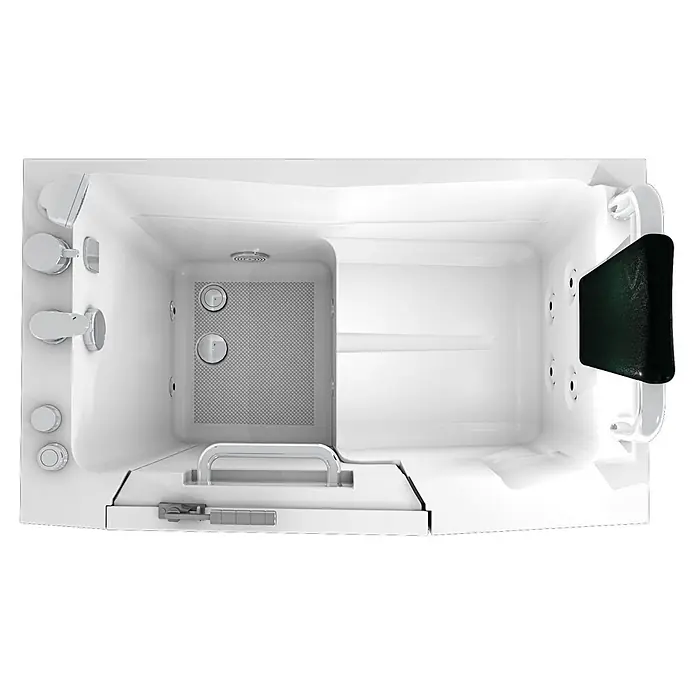 AcquaVapore Badewanne Fertigdusche S08WP-A-R - 68 x 110 cm, Acryl, Weiß - Weiße begehbare Badewanne mit Chromarmaturen, Hydromassagedüsen, integriertem Sitz und Haltegriffen.