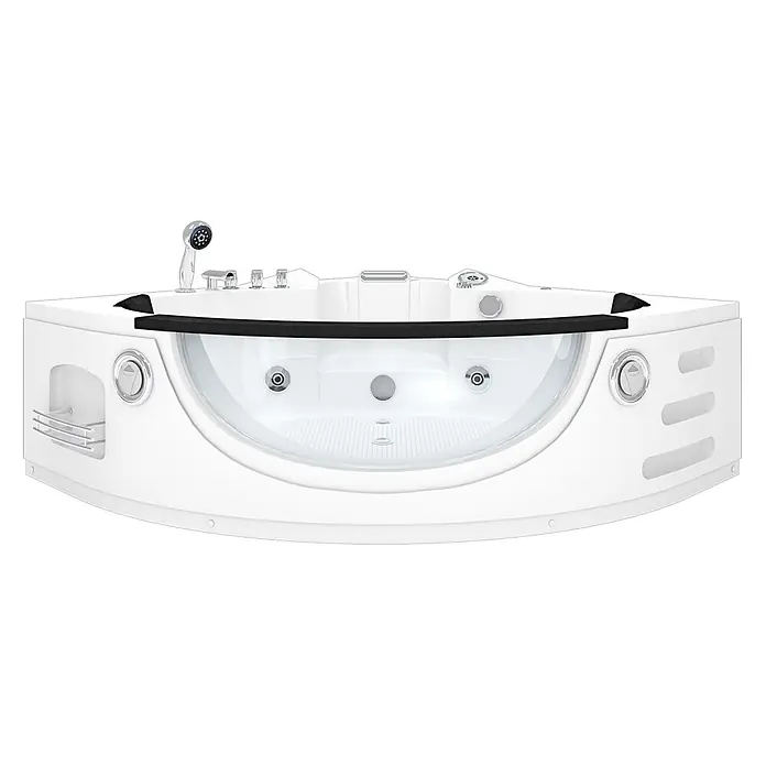 AcquaVapore Badewanne Fertigdusche W06R-TH-SC - Acryl, Weiß - Weißer Eck-Whirlpool mit transparenter Front, integrierter Dusche, Armaturen und Düsen.