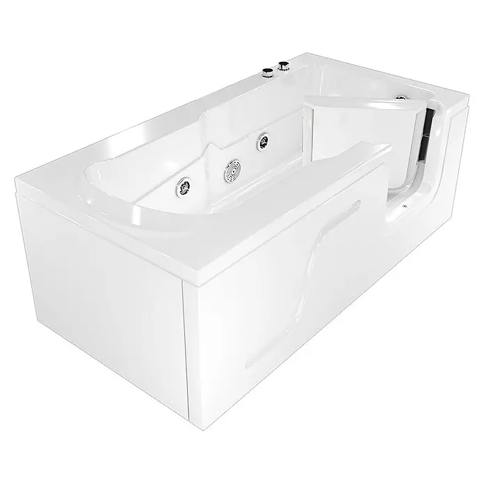 AcquaVapore Badewanne Fertigdusche S17-WP-L - 150 x 75 cm, Acryl, Weiß - Weiße begehbare Badewanne mit Seitentür und Hydromassagedüsen für barrierefreies Baden.