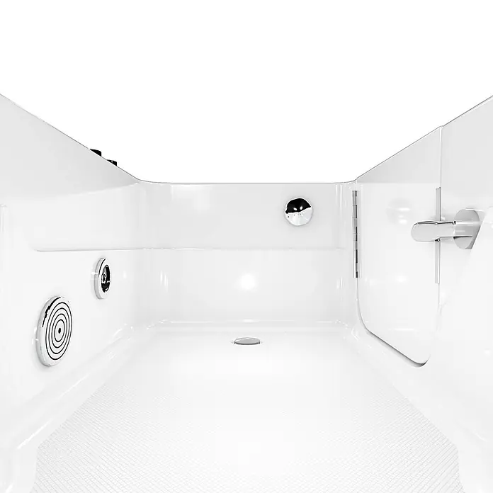 AcquaVapore Badewanne Fertigdusche S17-WP-L - 150 x 75 cm, Acryl, Weiß - Weiße barrierefreie Duschwanne mit rutschfestem Boden und Chromarmaturen.