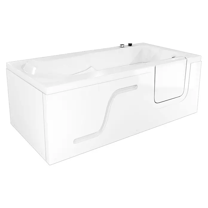 AcquaVapore Badewanne Fertigdusche S17-WP-L - 150 x 75 cm, Acryl, Weiß - Weiße Badewanne mit Einstiegstür und integriertem Sitz für einfachen Zugang.