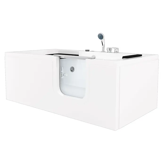 AcquaVapore Badewanne Fertigdusche S15WP-EH-R - Acryl, Weiß - Weiße Badewanne mit Einstiegstür für einfachen Zugang, inklusive Brausekopf und Armaturen.