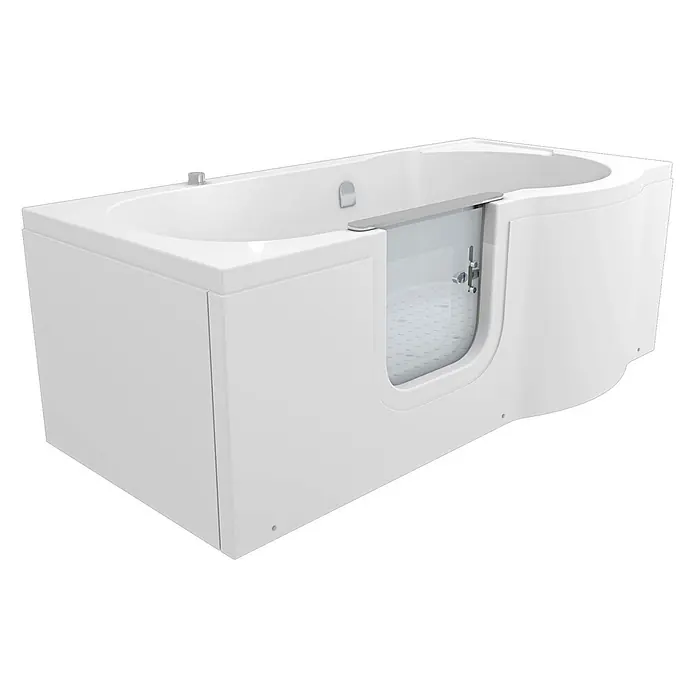 AcquaVapore Badewanne Fertigdusche S12-AIR-L - 170 x 85 cm, Acryl, Weiß - Weiße barrierefreie Badewanne mit transparenter Tür für einfachen Einstieg und rutschfestem Boden.