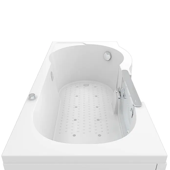 AcquaVapore Badewanne Fertigdusche S12-AIR-L - 170 x 85 cm, Acryl, Weiß - Weiße Badewanne mit strukturierter Bodenfläche, Chromarmaturen und einer Duschwand mit Haltegriff.