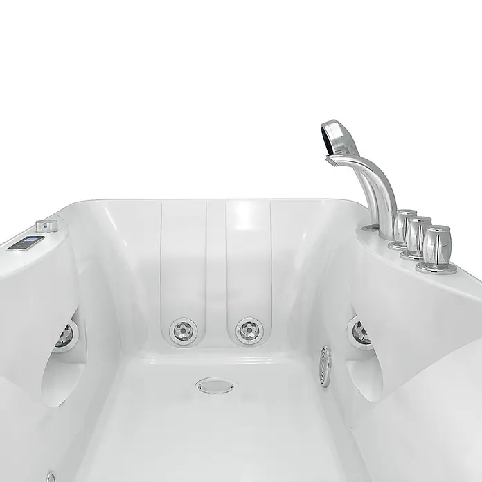 AcquaVapore Badewanne Fertigdusche W49-TH-PR-SC - Acryl, Weiß - Weiße Whirlpool-Badewanne mit Chrom-Armatur, Handbrause, Bedienknöpfen, Hydromassagedüsen und Digitalanzeige.
