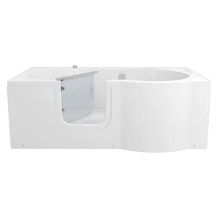AcquaVapore Badewanne Fertigdusche S12-AIR-L - 170 x 85 cm, Acryl, Weiß - Weiße Walk-in-Badewanne mit klarer Glastür für einfachen, barrierefreien Einstieg.
