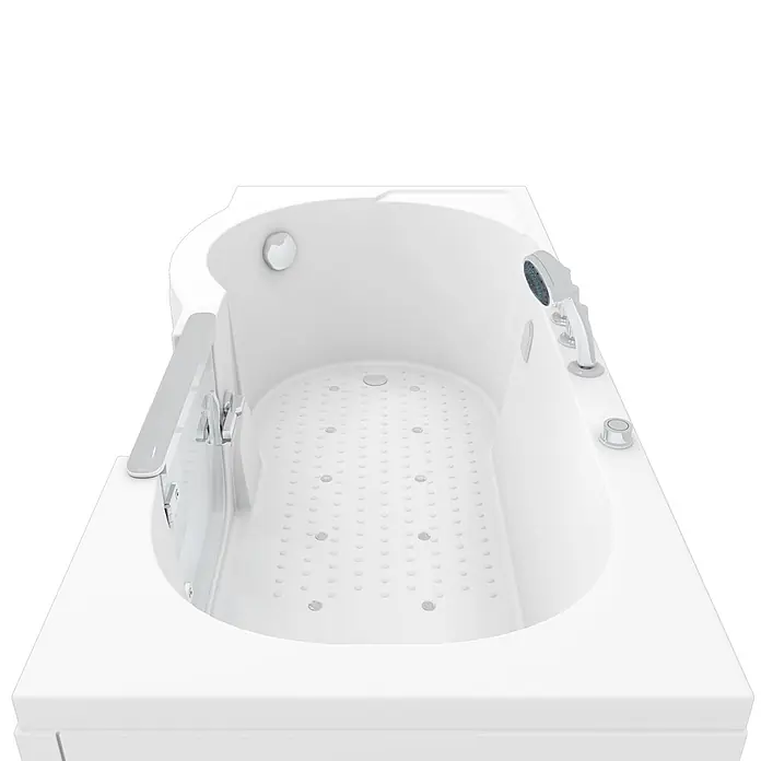 AcquaVapore Badewanne Fertigdusche S12-TH-AIR-R - 85 x 170 cm, Acryl, Weiß - Weiße Walk-in-Badewanne mit integriertem Sitz, Hydromassagedüsen, Handbrause und Haltegriff.