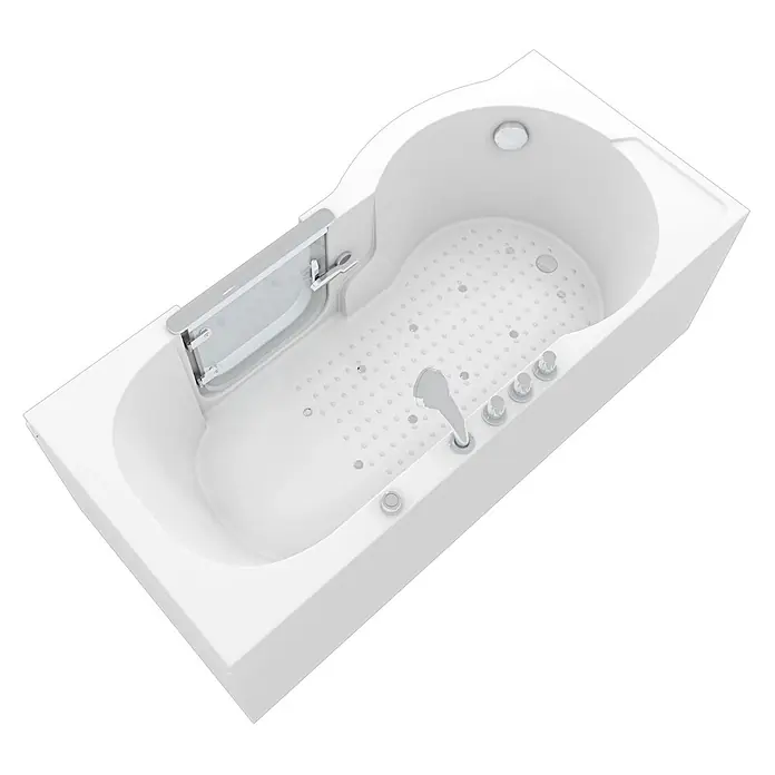 AcquaVapore Badewanne Fertigdusche S12-TH-AIR-R - 85 x 170 cm, Acryl, Weiß - Weiße Badewanne mit integrierter Duschwand, Whirlpooldüsen, Duscharmatur und rutschfester Oberfläche.