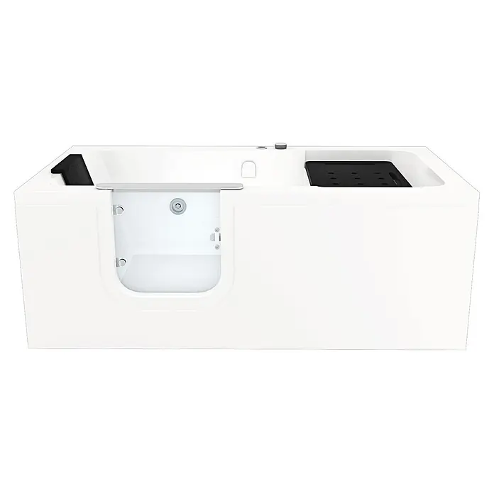 AcquaVapore Badewanne Fertigdusche S15WP-L - 150 x 75 cm, Acryl, Weiß - Weiße begehbare Badewanne mit seitlicher Einstiegstür und integriertem schwarzen Struktursitz.