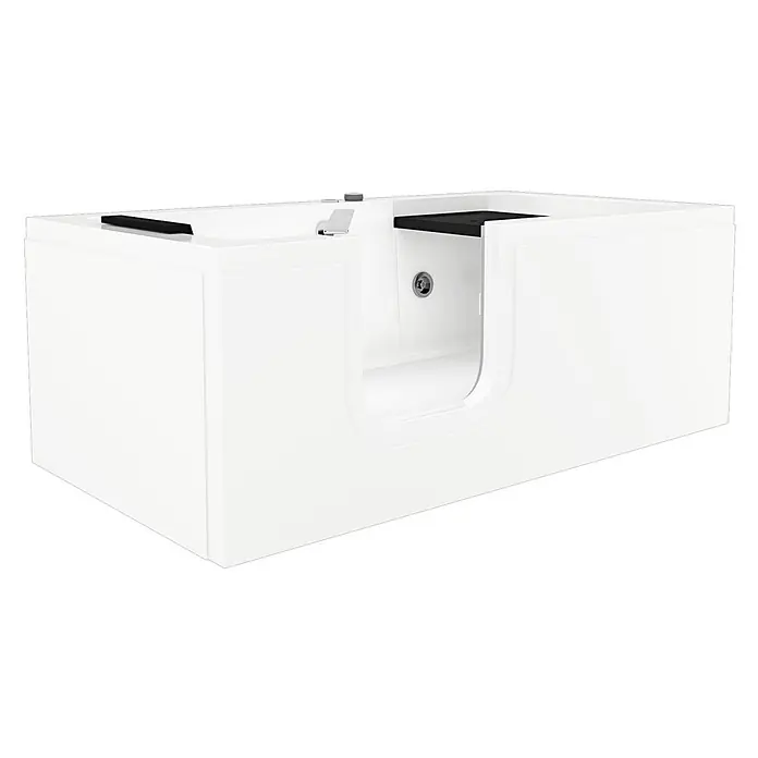 AcquaVapore Badewanne Fertigdusche S15WP-L - 150 x 75 cm, Acryl, Weiß - Weiße begehbare Badewanne mit integriertem schwarzem Sitz und Haltegriff für einfachen Zugang.