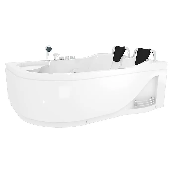 AcquaVapore Badewanne Fertigdusche W23H-TH-L - Acryl, Weiß - Weiße Acryl-Badewanne mit zwei schwarzen Kopfstützen, integrierter Dusche und Bedienknöpfen.