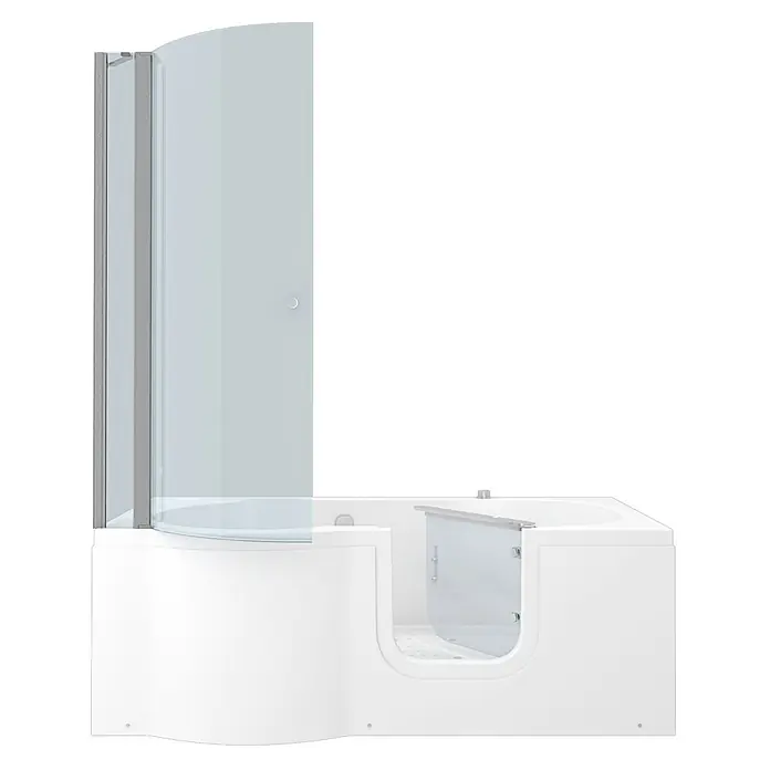AcquaVapore Badewanne Fertigdusche S12D-AIR-R-EC - 85 x 170 cm, Acryl, Weiß - Weiße begehbare Badewanne mit niedrigem Einstieg und integrierter gebogener Glasduschwand für einfachen Zugang.