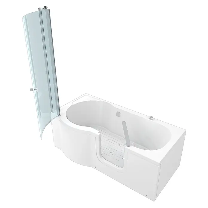 AcquaVapore Badewanne Fertigdusche S12D-AIR-R-EC - 85 x 170 cm, Acryl, Weiß - Weiße begehbare Badewanne mit integrierter Glas-Duschabtrennung und niedrigem Einstieg für Barrierefreiheit.